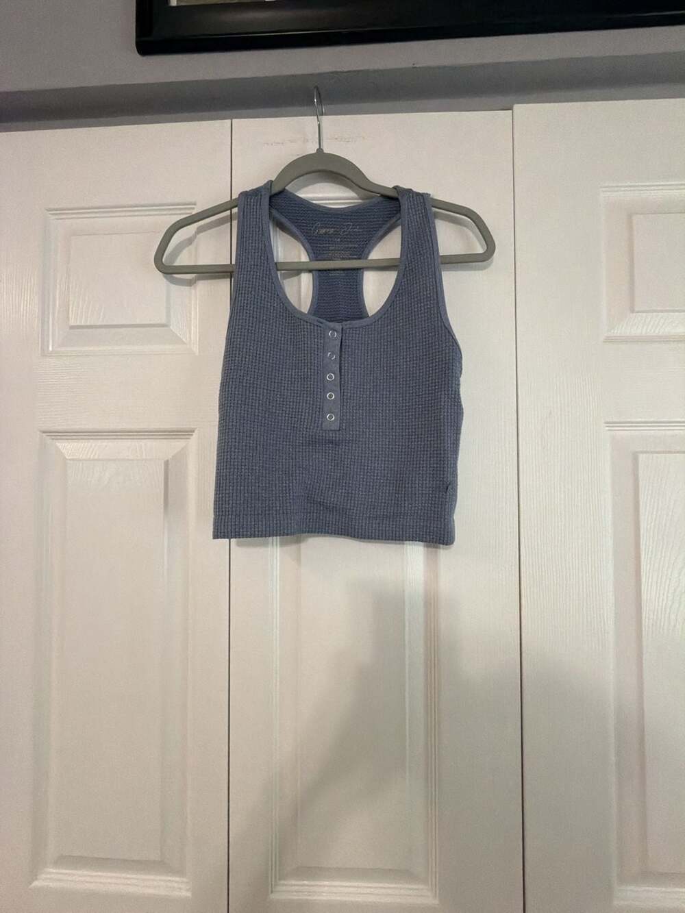 Gypsy & Jade Waffle Knit Racerback Henley Cropped Tank Top